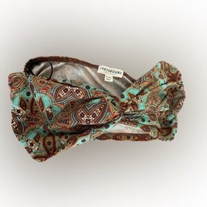 Earthbound Teal and Brown Patterned Bandeau Top - Size XL